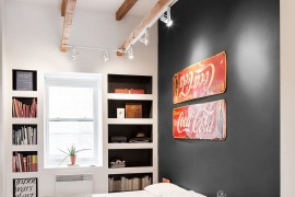 Small bedroom combines vintage, industrial and contemporary design elements effortlessly