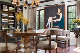 Spanish colonial dining room with sparkling terracotta tiles