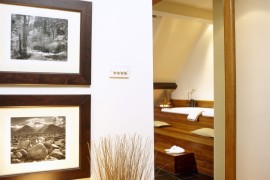 Spotlights in a white powder room