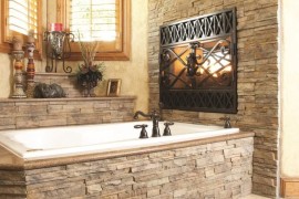 Stone fireplace and tub