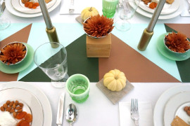 Thanksgiving table green and copper