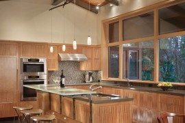 Variety of lighting selections in a modern kitchen with a warm glow