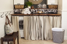 Washer and dryer hidden with a simple curtain