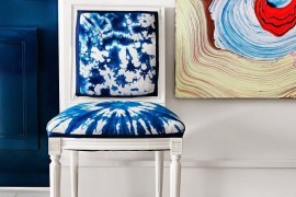 White chair with Shibori dyed upholstery
