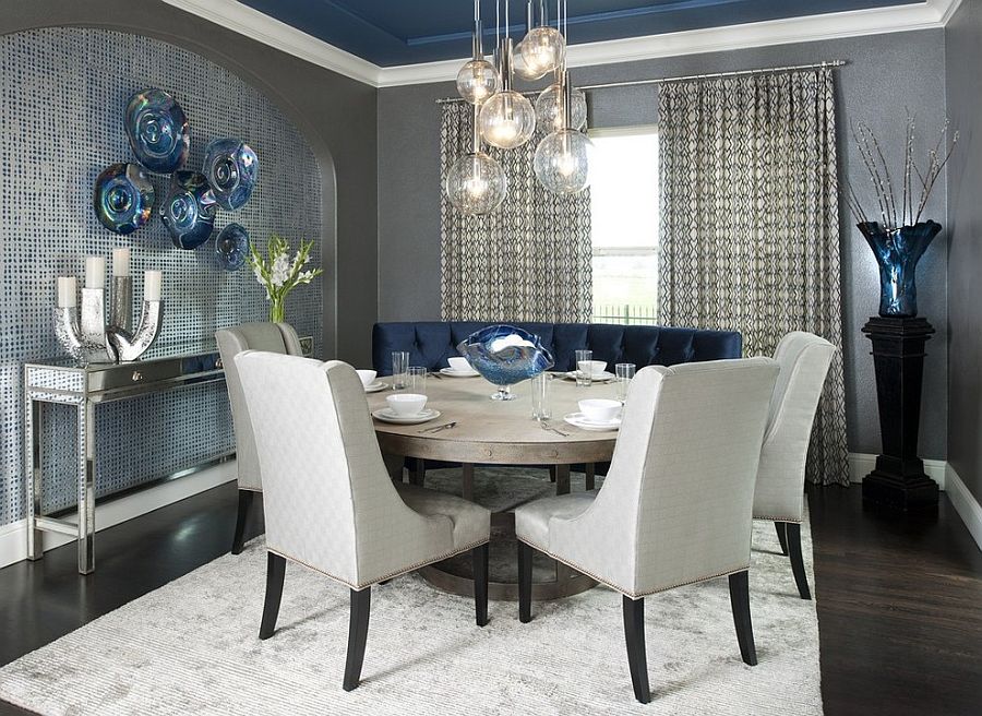 blue grey dining room curtins