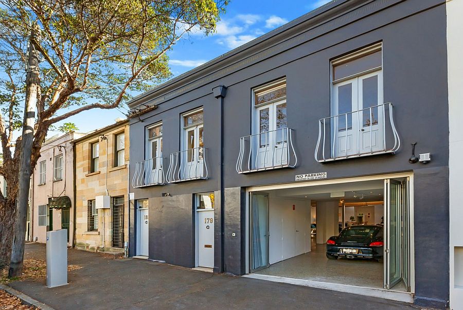 Gray exterior of the warehouse turned into modern home in Sydney