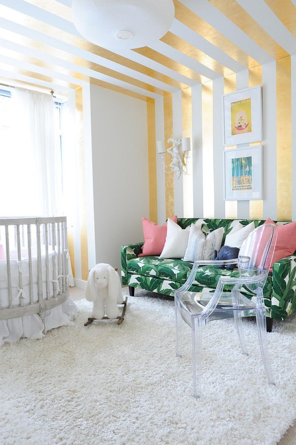 Striped accent wall brings refinement to the contemporary nursery Decoist