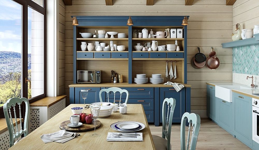 Blue Corner Cabinet With Hutch Dining Room