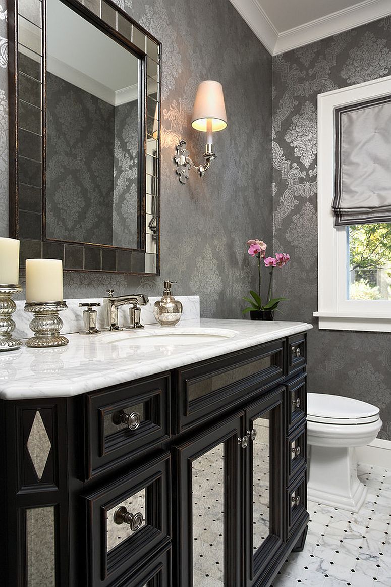 Simple Black And White Powder Room 