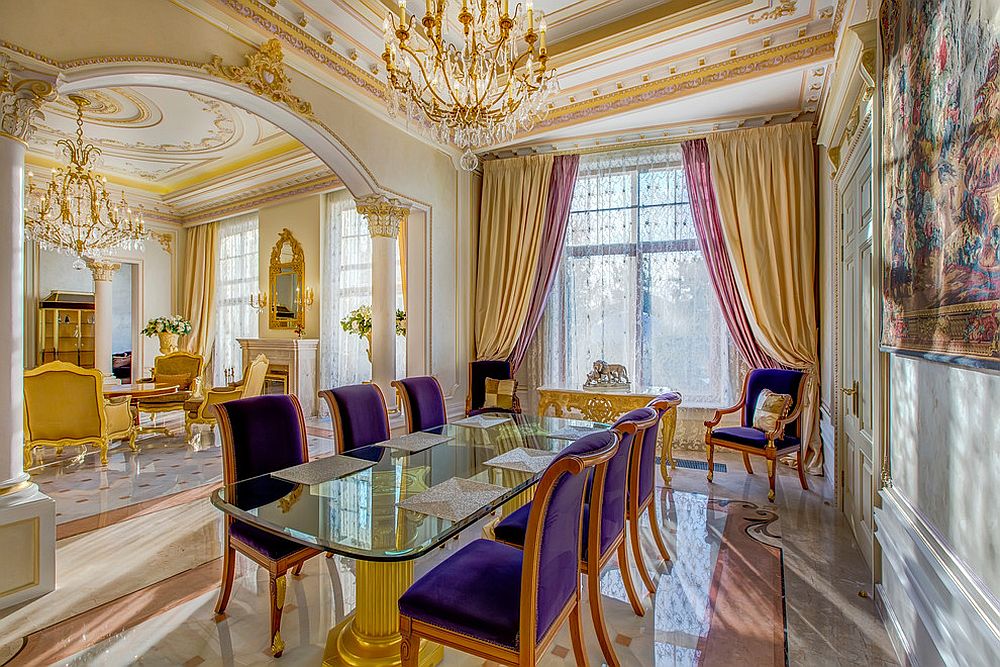 golden aqua victorian dining room