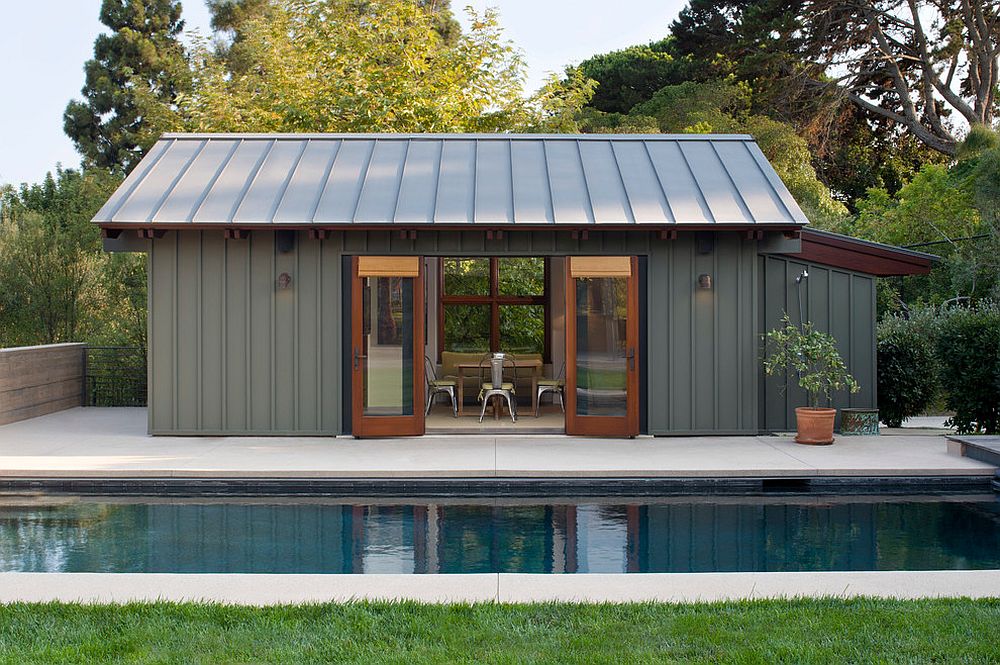 Smart modern pool house in steely gray