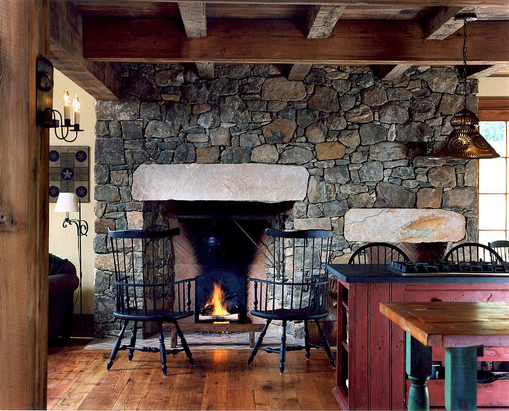 kitchen stone wall with fireplace