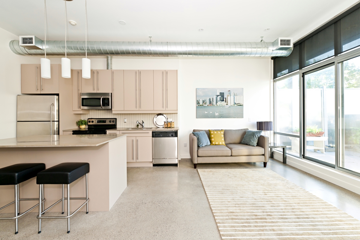 living room in studio apartment