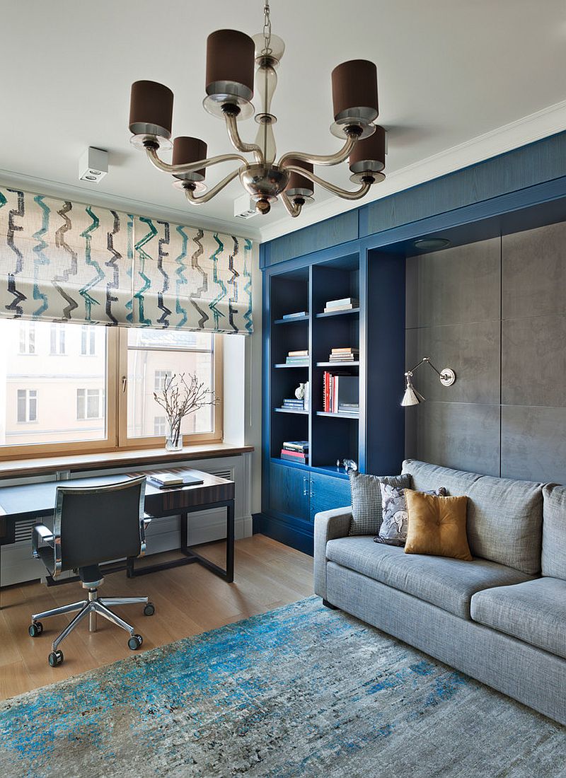 Stylish Contemporary Home Office In Gray And Blue 