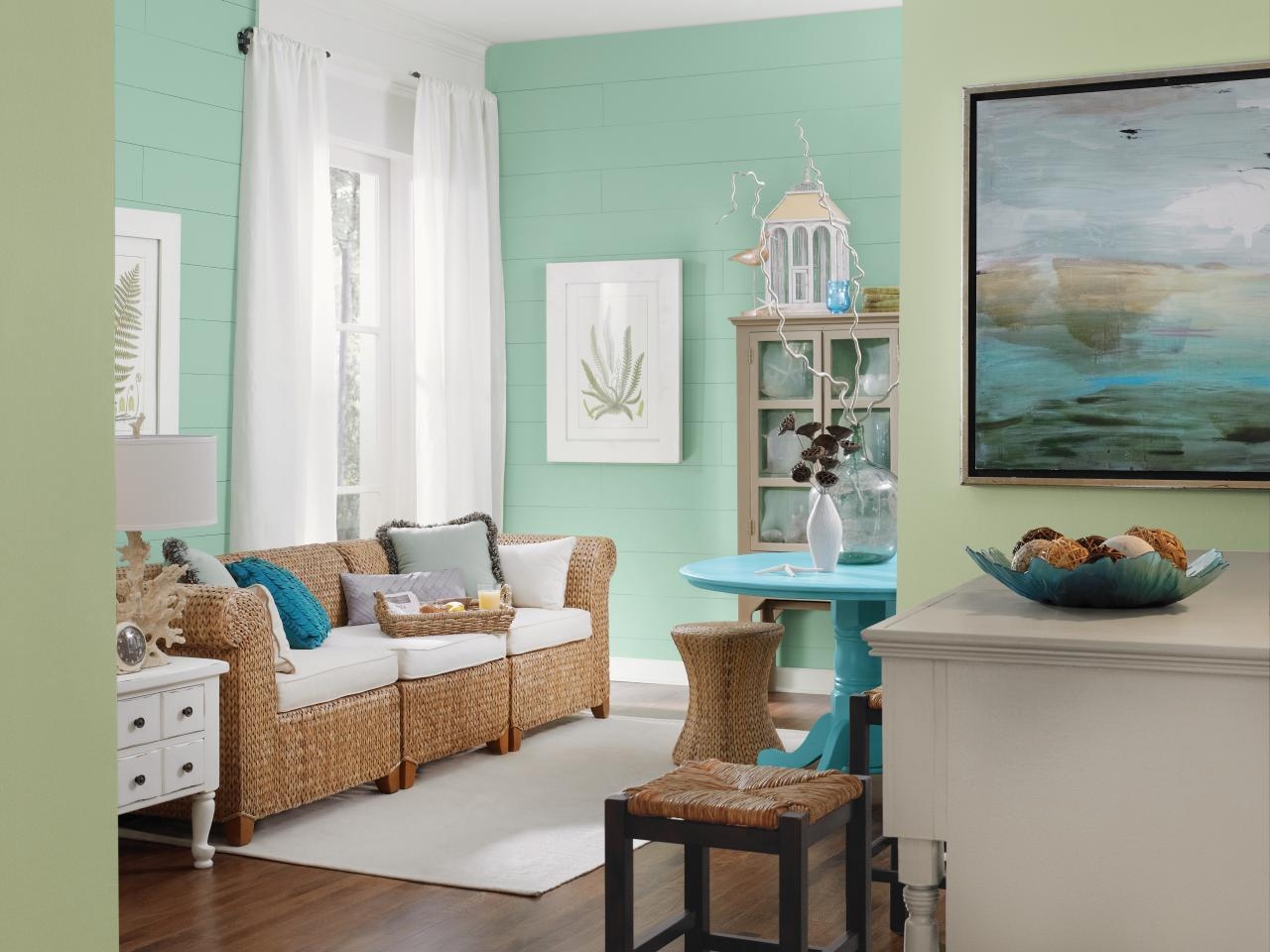 mint and yellow living room