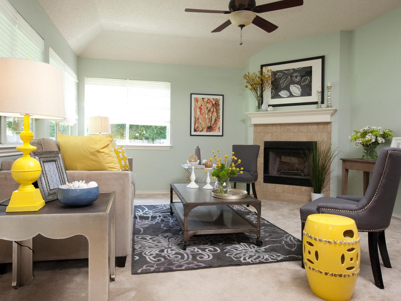 mint and yellow living room