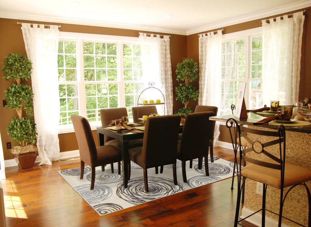 dining room table with rug