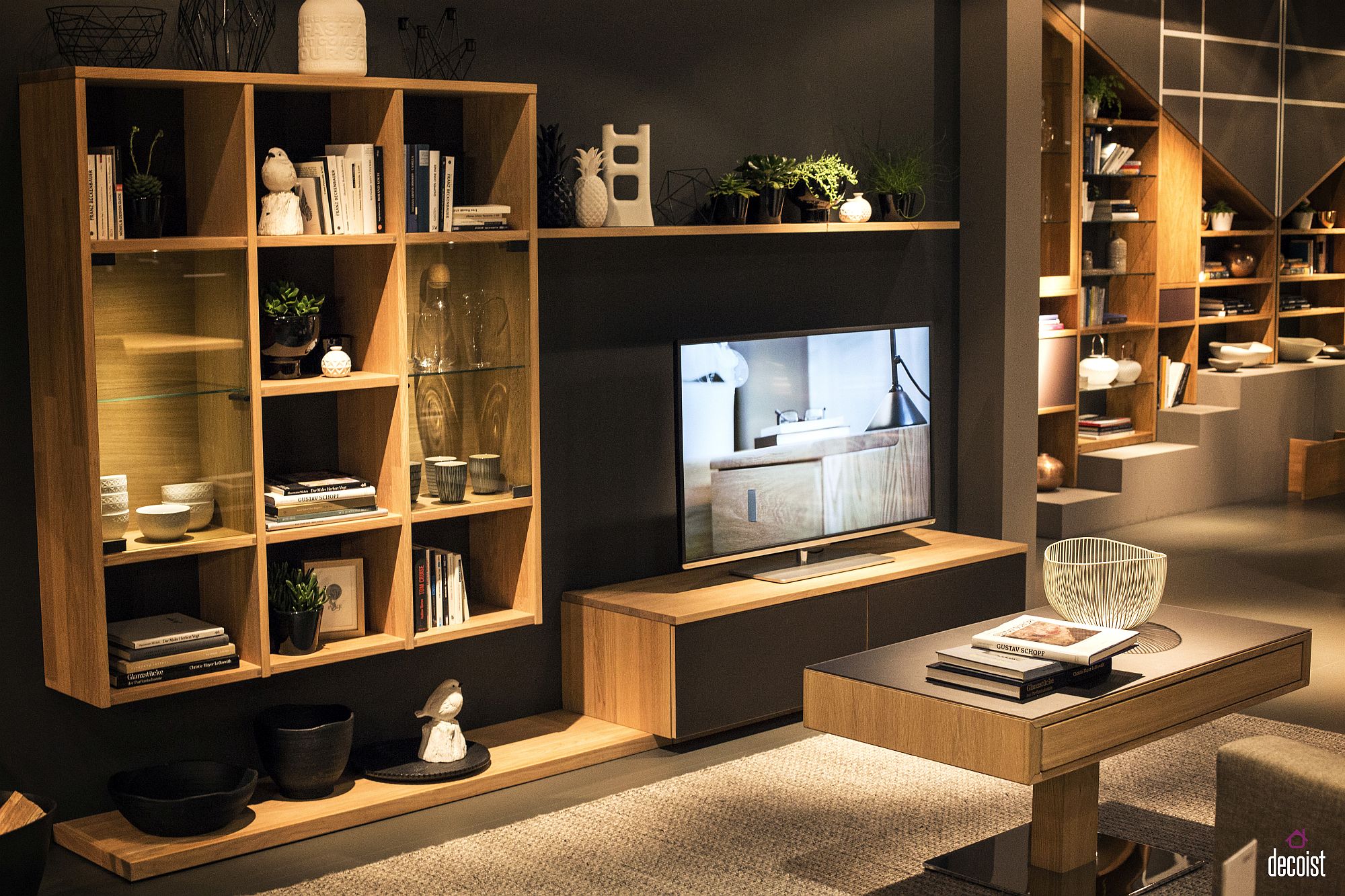 open shelving living room