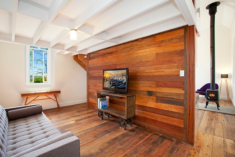 wood on living room wall