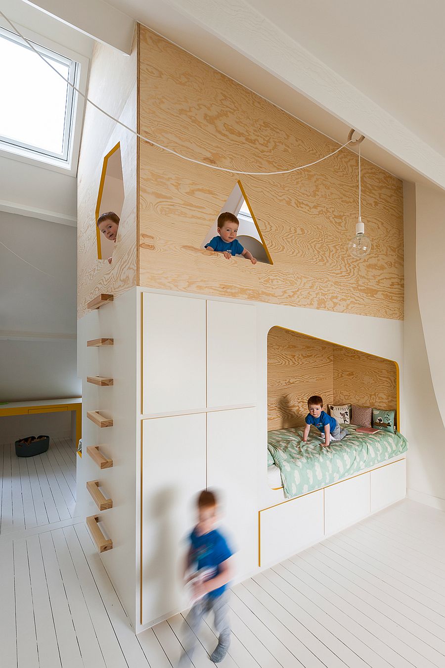 Bespoke Brilliance: Twin Bed Wall in Kids? Room with Loft Play Zone