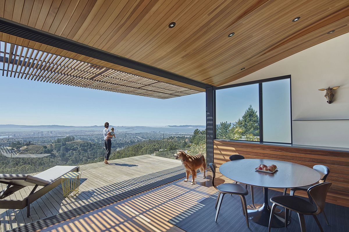 Wood Tube and Curved Ceiling Shape Skyline House Atop Eastbay Mountain Range