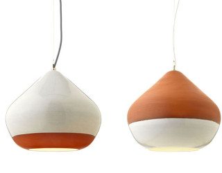 Elegantly hanging over the dining table: Terracotta Lamps