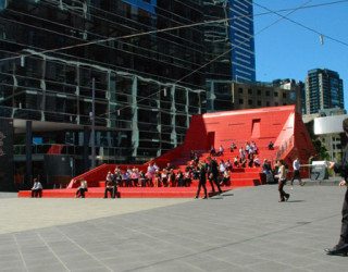 Amazing Red Stair and Vent Sculpture in the Middle ofMelbourne