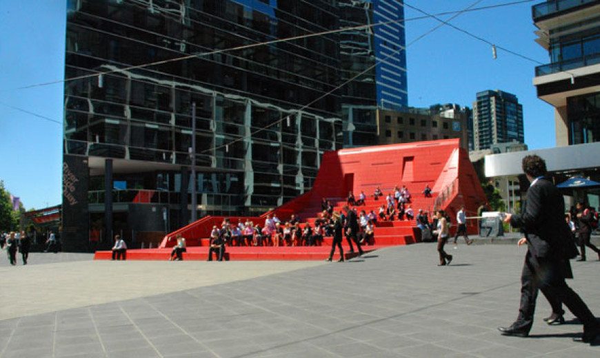 Amazing Red Stair and Vent Sculpture in the Middle ofMelbourne