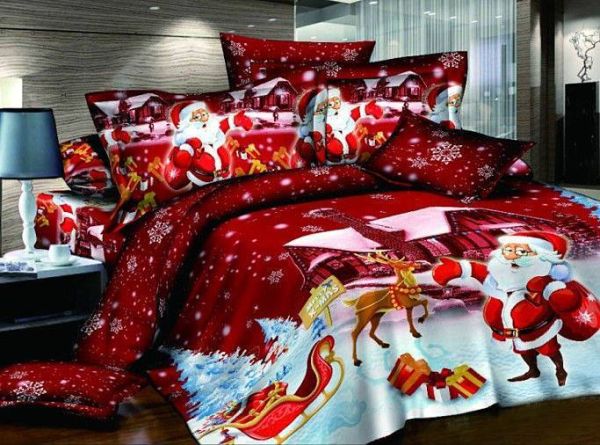 Christmas themed bedding idea with santa claus