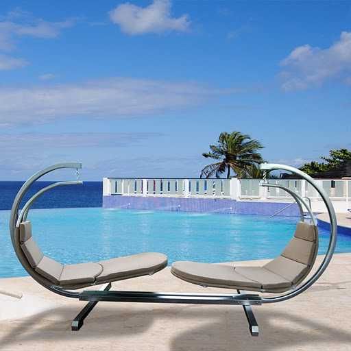 Outdoor Steel Stand and Hanging Chaise Lounge with Cushion Set