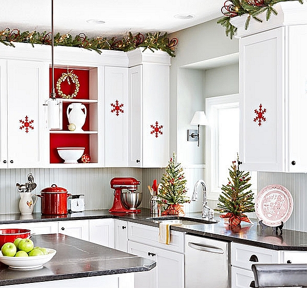 Snowflake ornaments in the kitchen