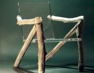Ultra Modern Bare Bones Ghost Chair: Worn Wood & Translucent Acrylic