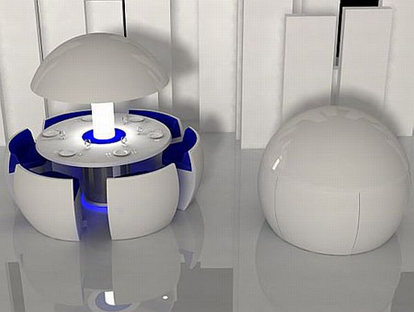 Modern Round Dining Table and Chairs in a “Pod”