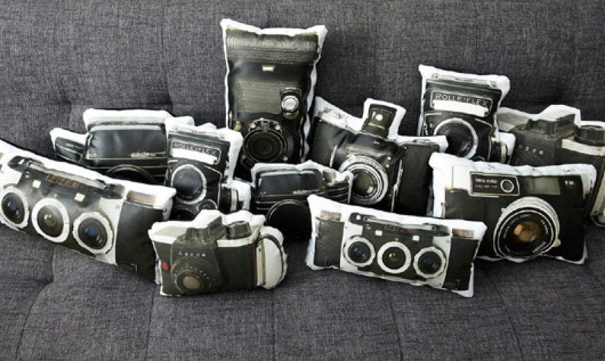 Printed Canvas Pillows Feature Vintage Camera Designs