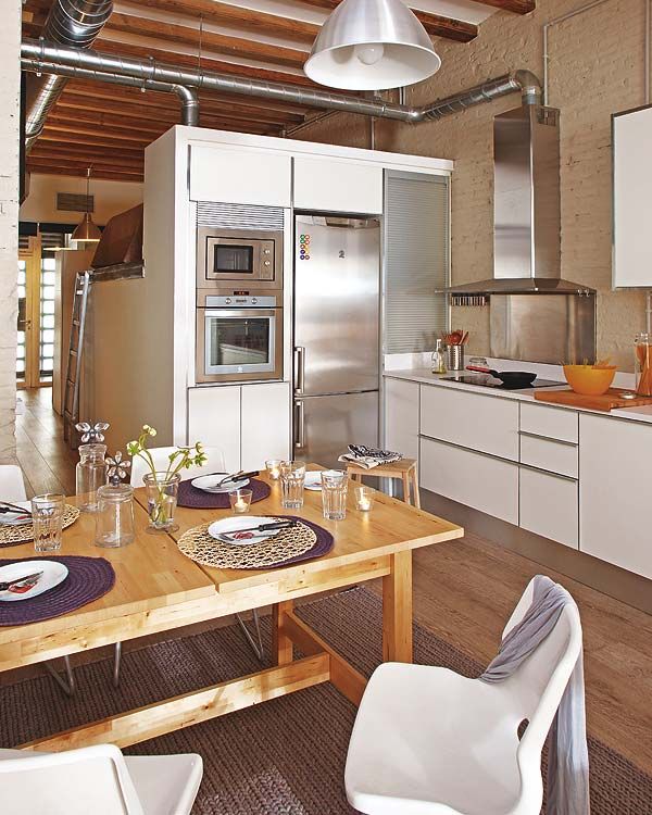 Contemporary-Small-Loft-Redecoration-dining-kitchen-area