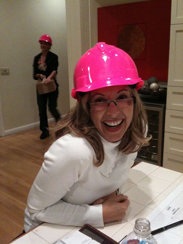 Lisa Holt interior designer pink helmet