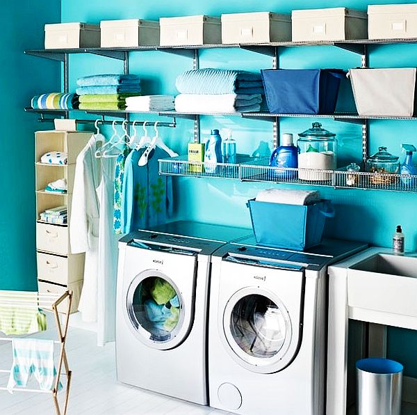 blue laundry room design