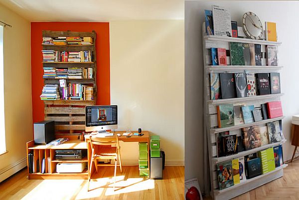 pallet turned into bookshelf