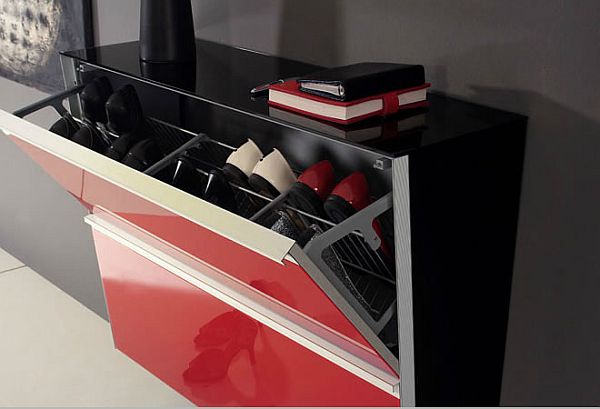 red stylish shoe cabinet