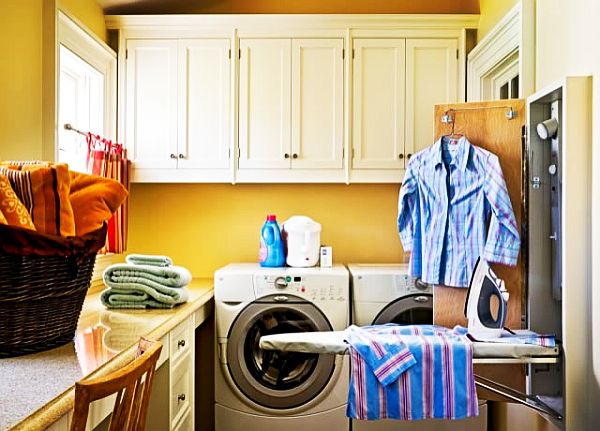 small colorful laundry room