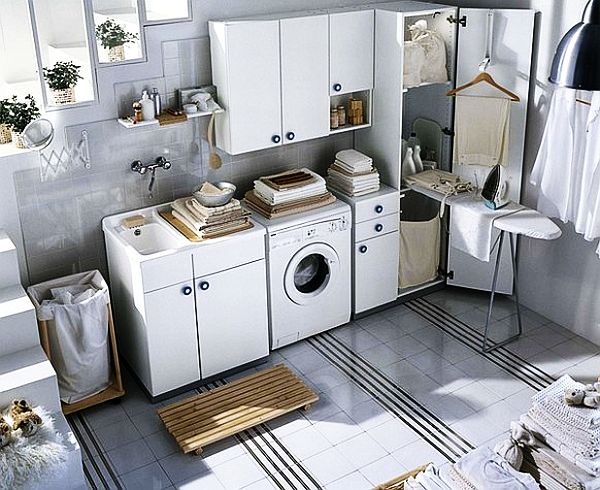 cache machine à laver photo meuble rideau plans de travail  Modern laundry  rooms, Laundry room design, Laundry room decor