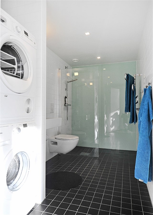 Black-White-Contemporary-Loft-bathroom-with-washer-and-dryer