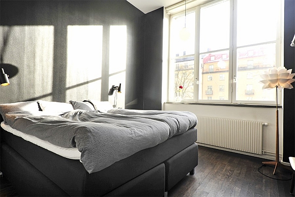 Black-White-Contemporary-Loft-comfy-bedroom