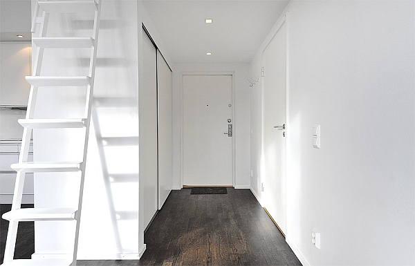 Black-White-Contemporary-Loft-entrance-with-white-walls-and-wardrobe