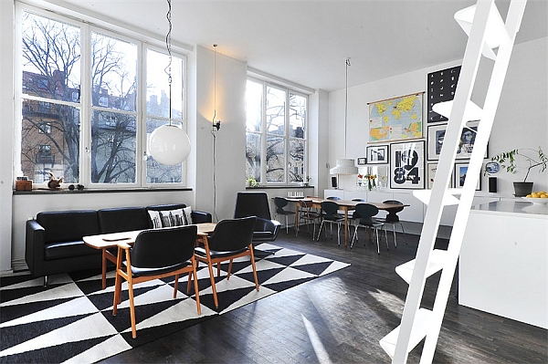 Black-White-Contemporary-Loft-living-dining-room