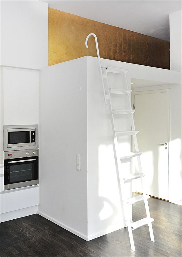 Black & White Contemporary Loft upper bedroom ladder