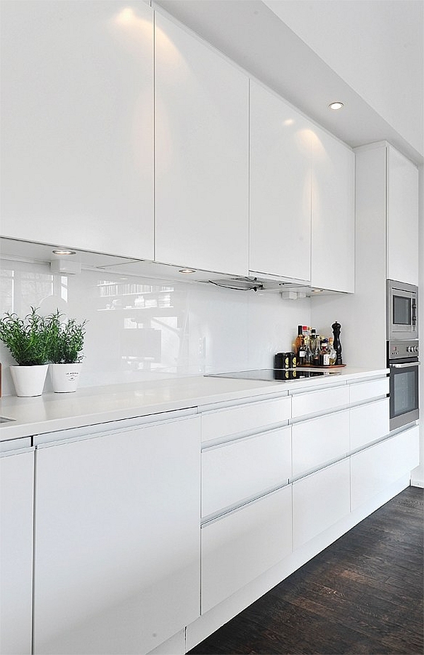 Black & White Contemporary Loft white kitchen cabinets