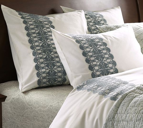 Embroidered Stripe Duvet Cover & Sham - Porcelain Blue