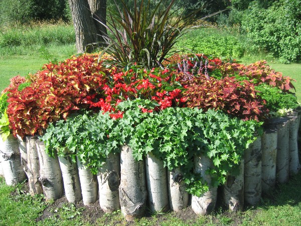 Log-Lined Flower Bed