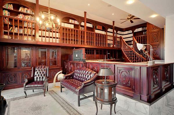 Luxury penthouse wooden library furniture